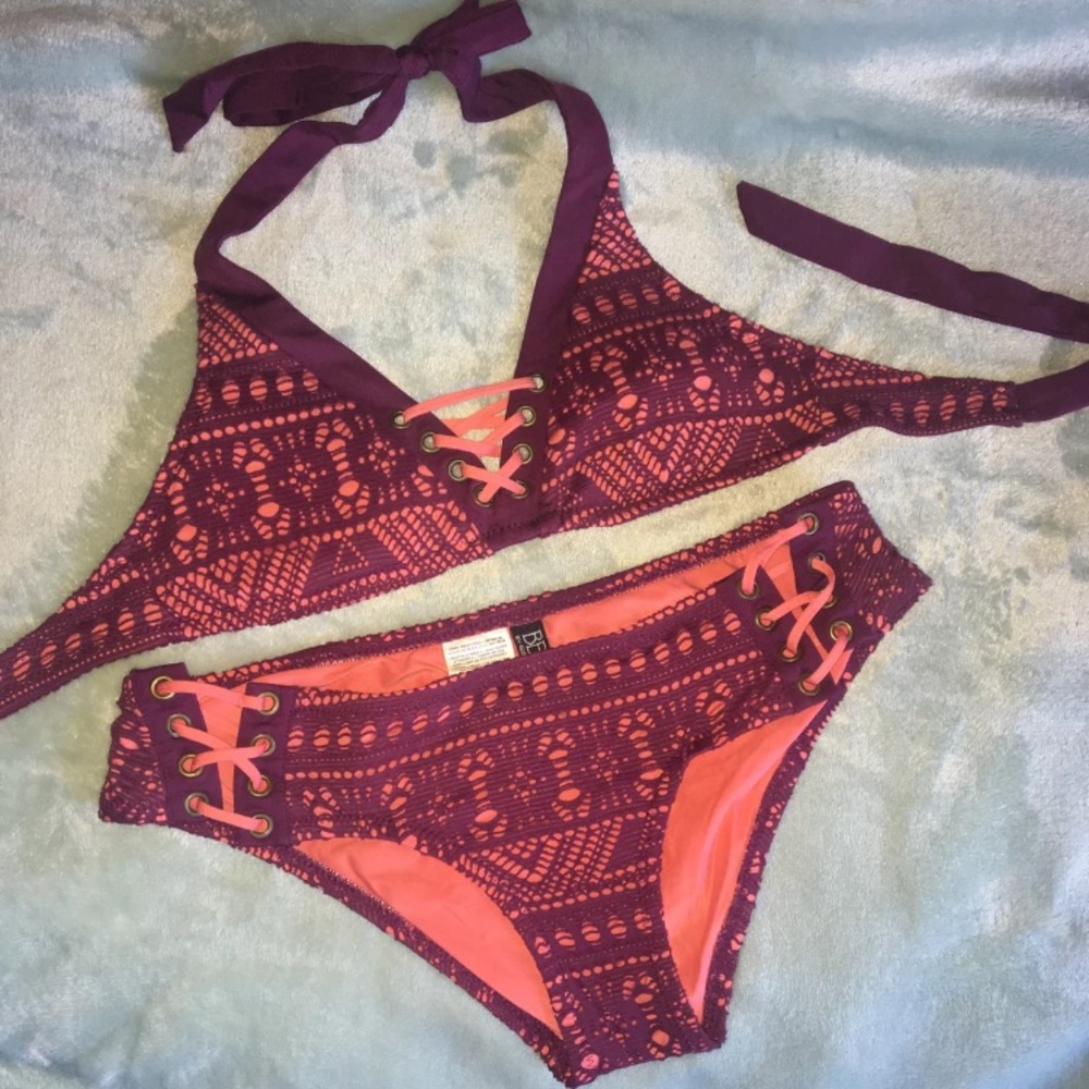 Pink and plum two piece bathing suit